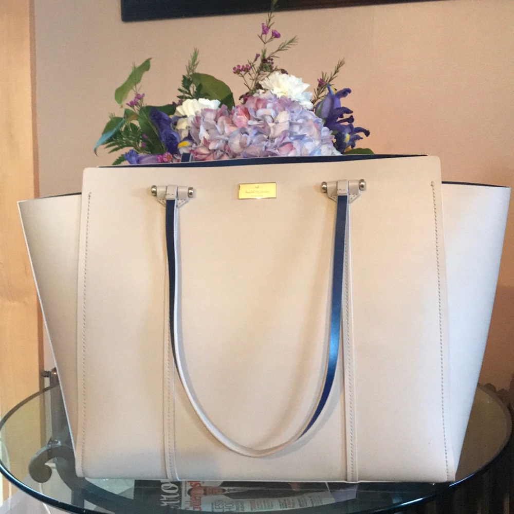 kate spade Cream Tote with Navy Trim